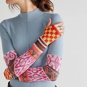 Free People Blue Sweater with Multicolor Sleeves